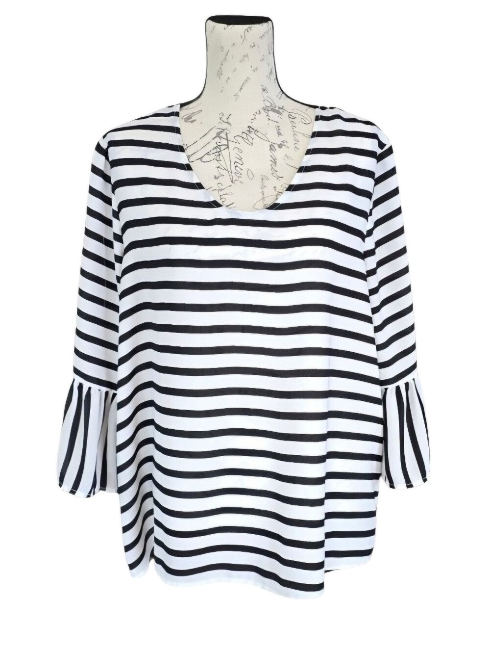 A&I Black White Stripe 3/4 Sleeve Blouse XL